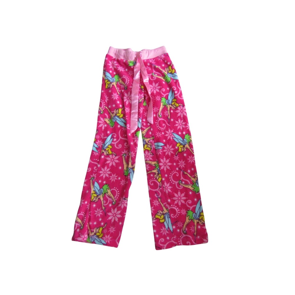 Disney Tinker Bell Pajama Pants L Pink Fleece Fairy Print Lounge Sleepwear